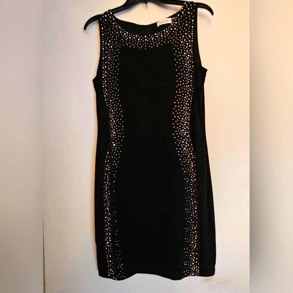 Calvin Klein Elegant Black Sleeveless Studded Dress Size 10 Excellent Condition